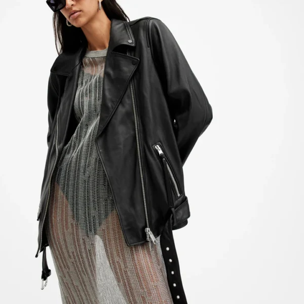 Billie Relaxed Fit Leather Biker Jacket
