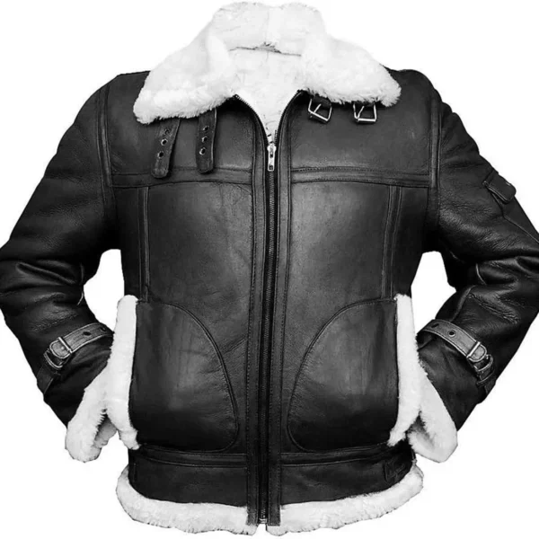 Men’s Black B3 Aviator Leather Jacket fur Style