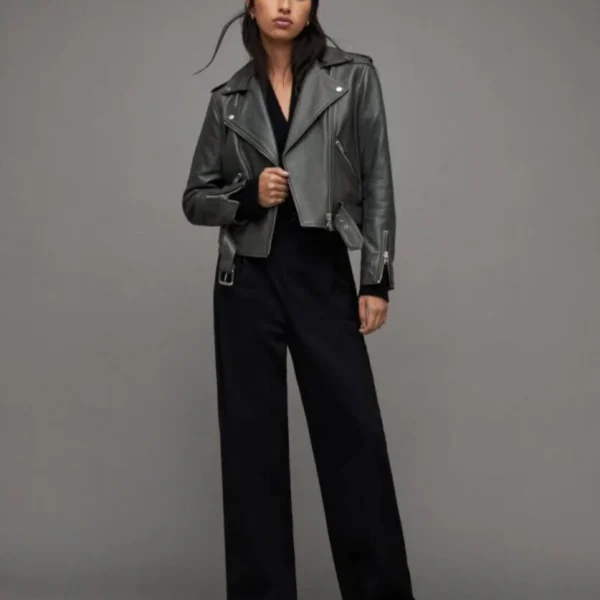 Balfern Belted Hem Leather Biker Jacket