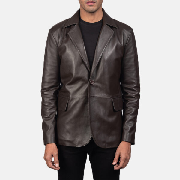 Brown Real Leather Blazer Men