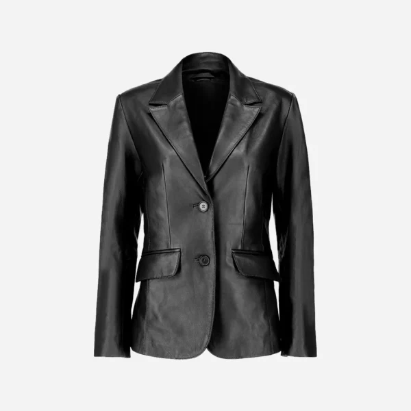 Women's Classic Black Real Leather Blazer