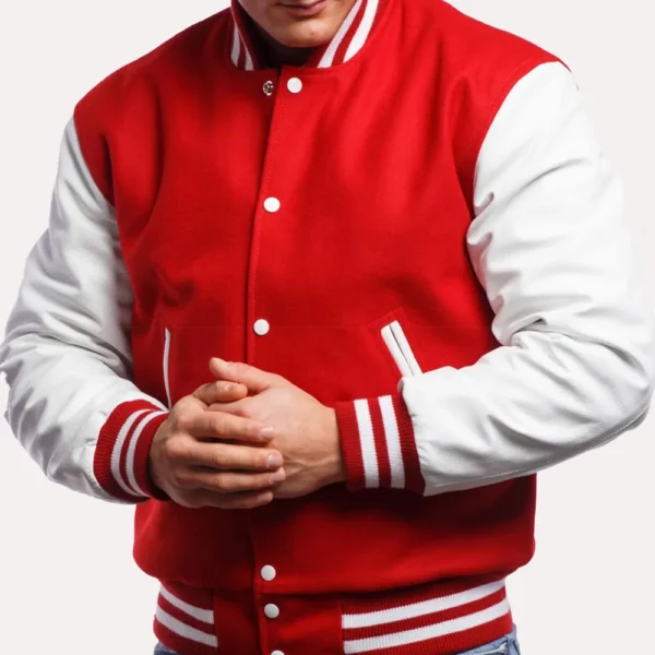 Red and White Men Classic Varsity Jacket