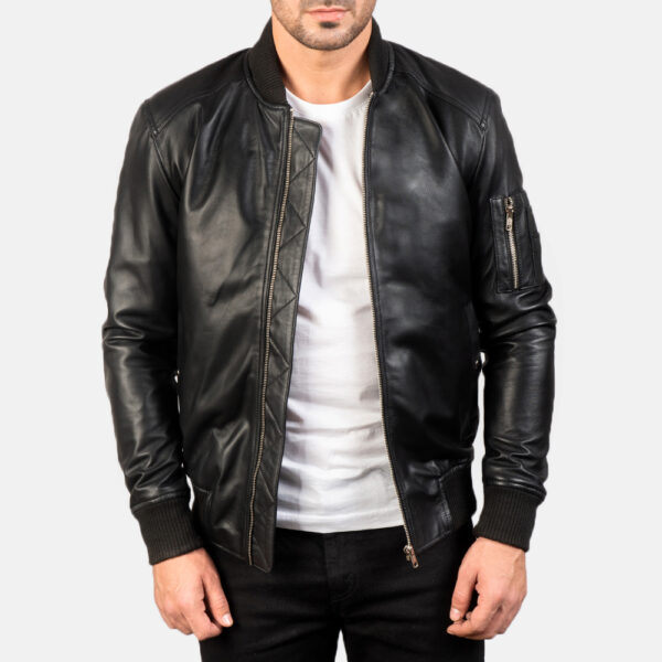 Classic Black Real Leather Bomber Jacket Men