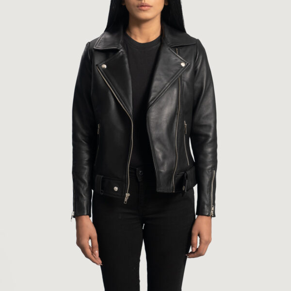 Women Rumy Classic Black Leather Biker Jacket