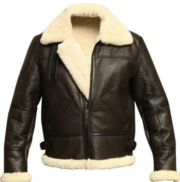 Men's Brown B3 RAF Aviator Bomber Shearling Real Leather Jacket