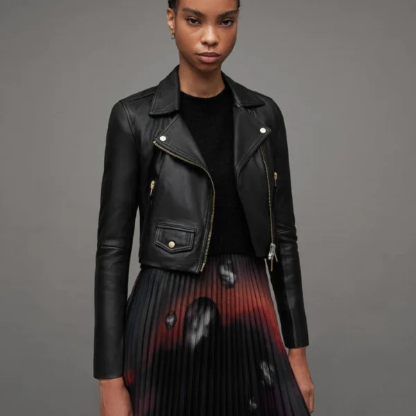 Elora Cropped Leather Biker Jacket